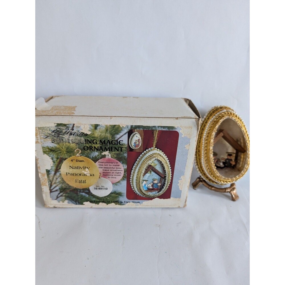 Vintage Lee Wards Nativity Panorama EGG Ornament Completed w/Stand
